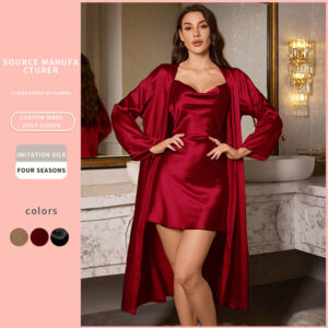 Outerwear Long Pajamas Suit Lace-up Nightdress Two-piece Set